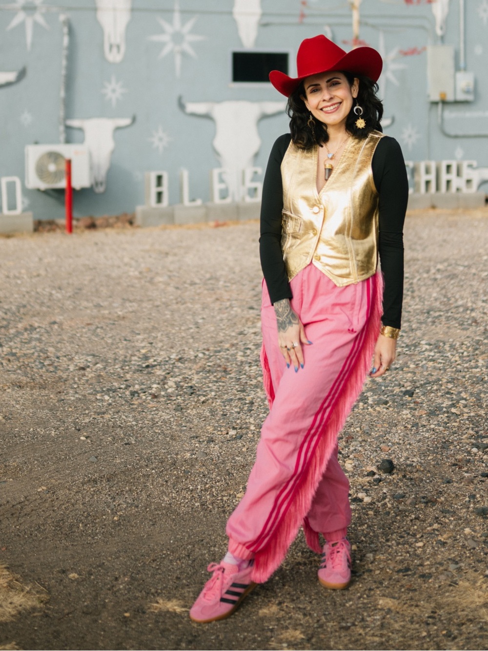 Ganni Metallic Gold Foil Denim Vest